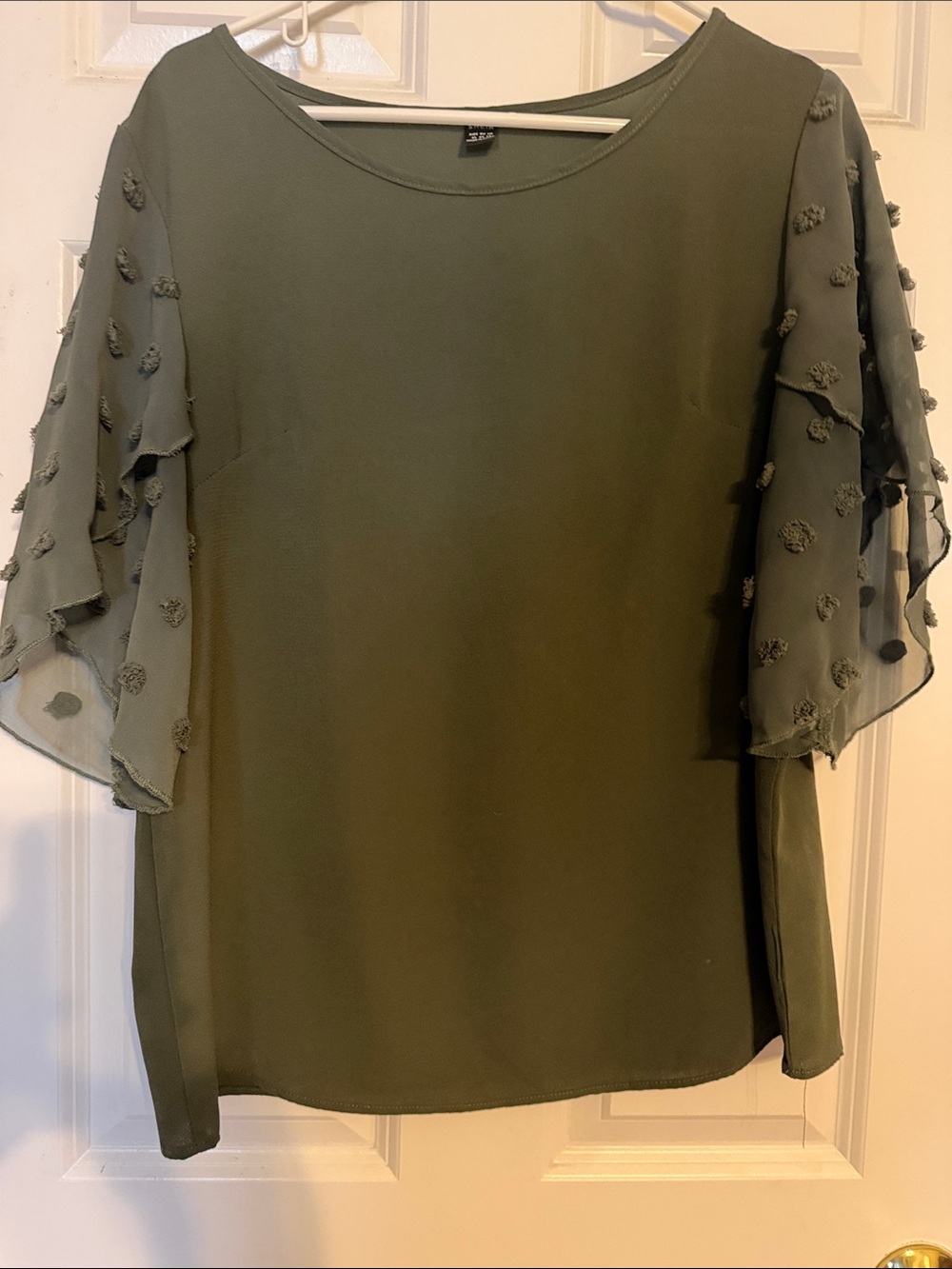 SHEIN Olive Green Flutter Sleeve Blouse
